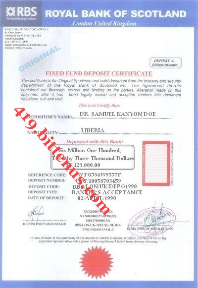 Deposit certificate 2